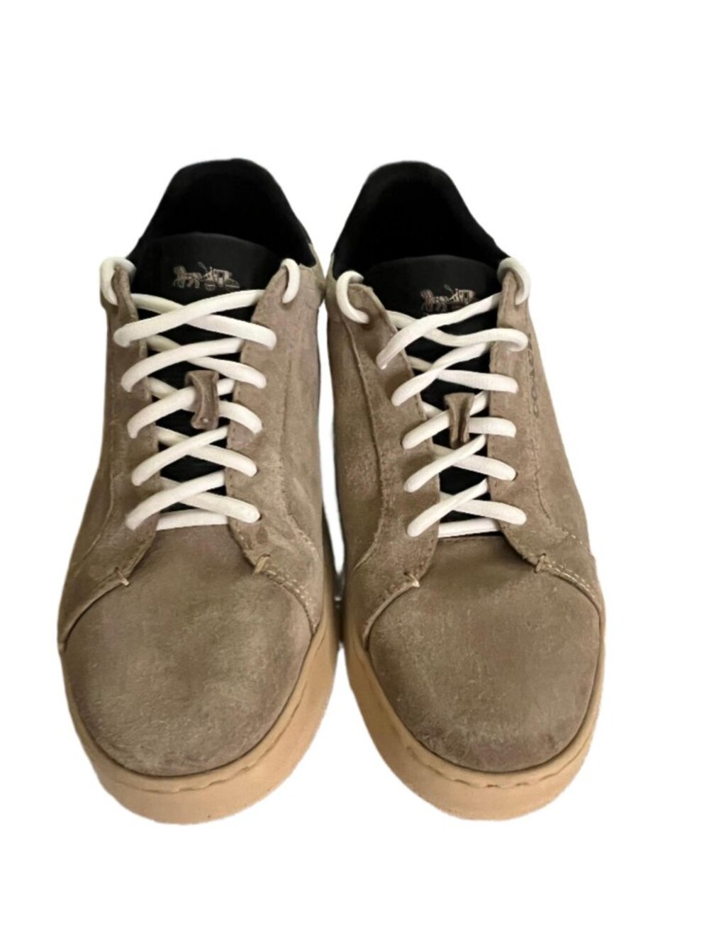 COACH MEN'S CLIP LOW TOP OAT & BLACK QUARTZ SUEDE SNEAKERS SIZE 8D - Picture 3 of 15
